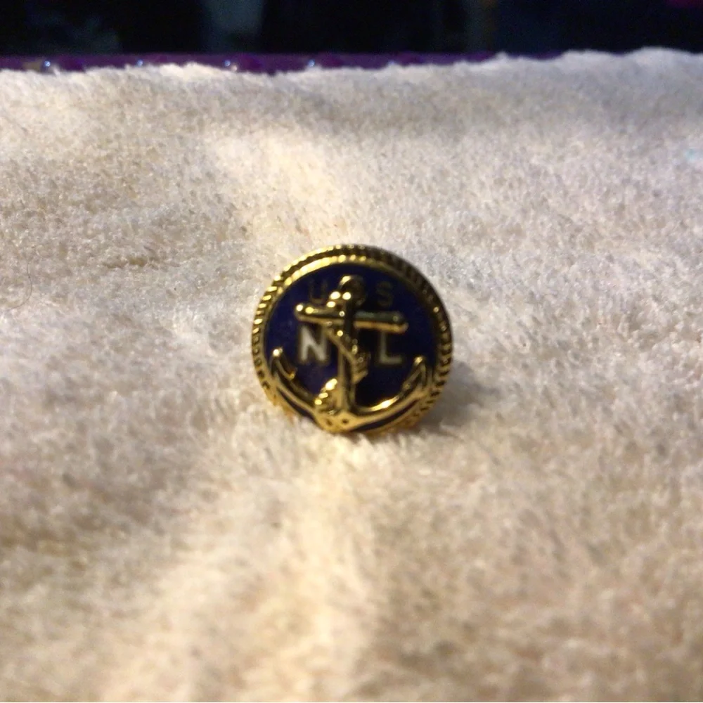 Gold Anchor Cuff Link with Navy Enamel Accent